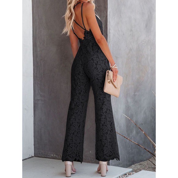Lace V-Neck Spaghetti Strap Jumpsuit in White - Picture 10 of 12